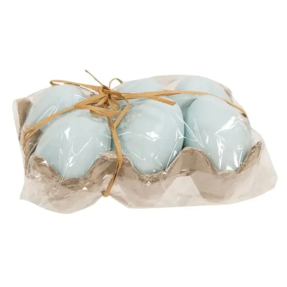 Pastel Blue Decorative Eggs Set of 6 in Egg Crate Spring Easter Decor